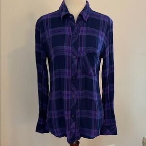 Rails Women’s XS Navy Purple Plaid Button Front Shirt Rayon